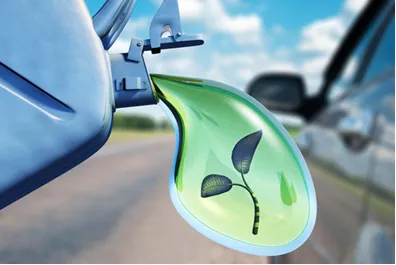Imagem de ilustração de uma gota verde com uma folha, representando biocombustíveis em alusão aos resíduos nacionais que apresentam potencial energético verde.