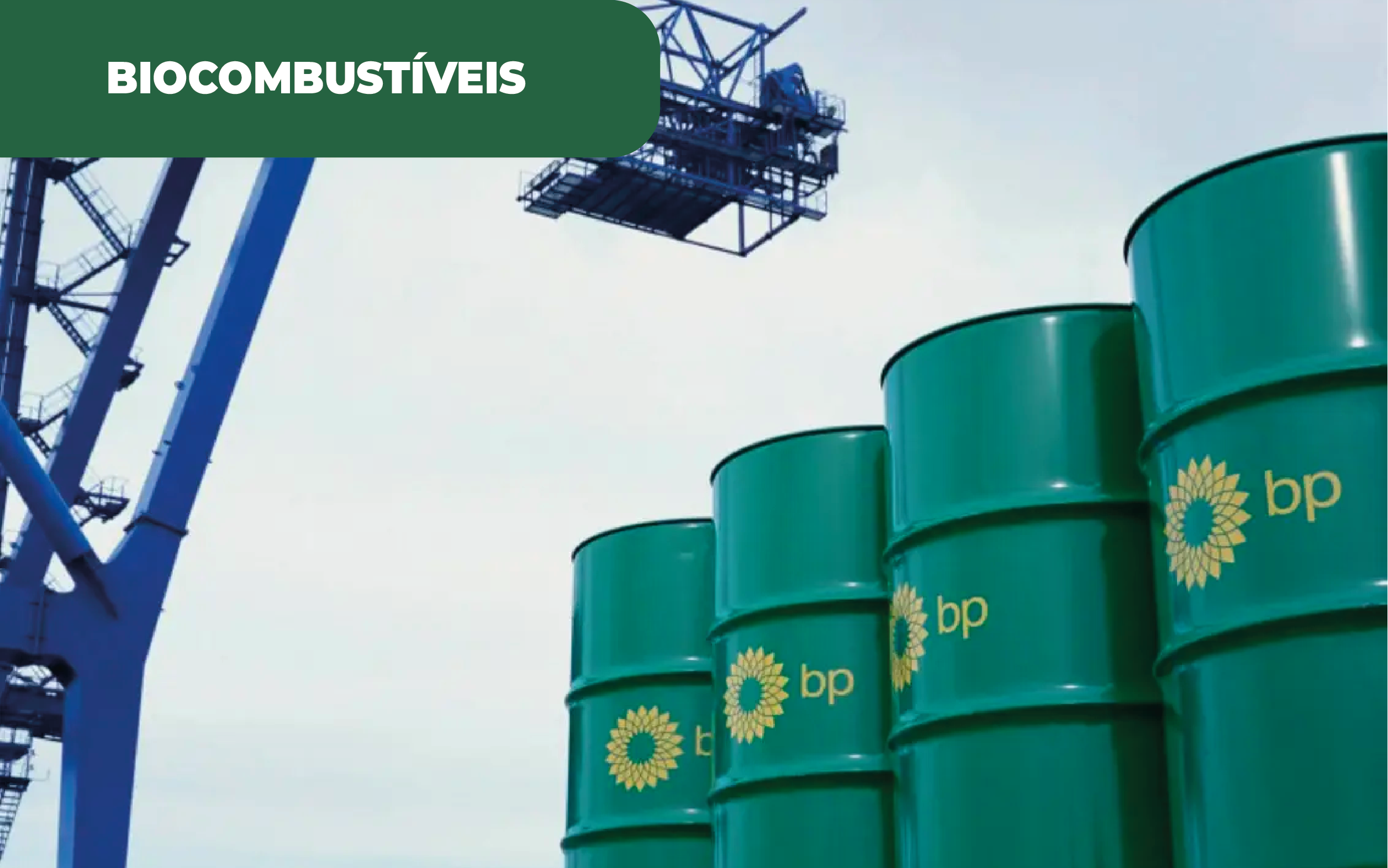 Imagem ilustrativa de bidões da BP, que se dedica à conversão de resíduos em biocombustível, junto da empresa WasteFuel, nos EUA
