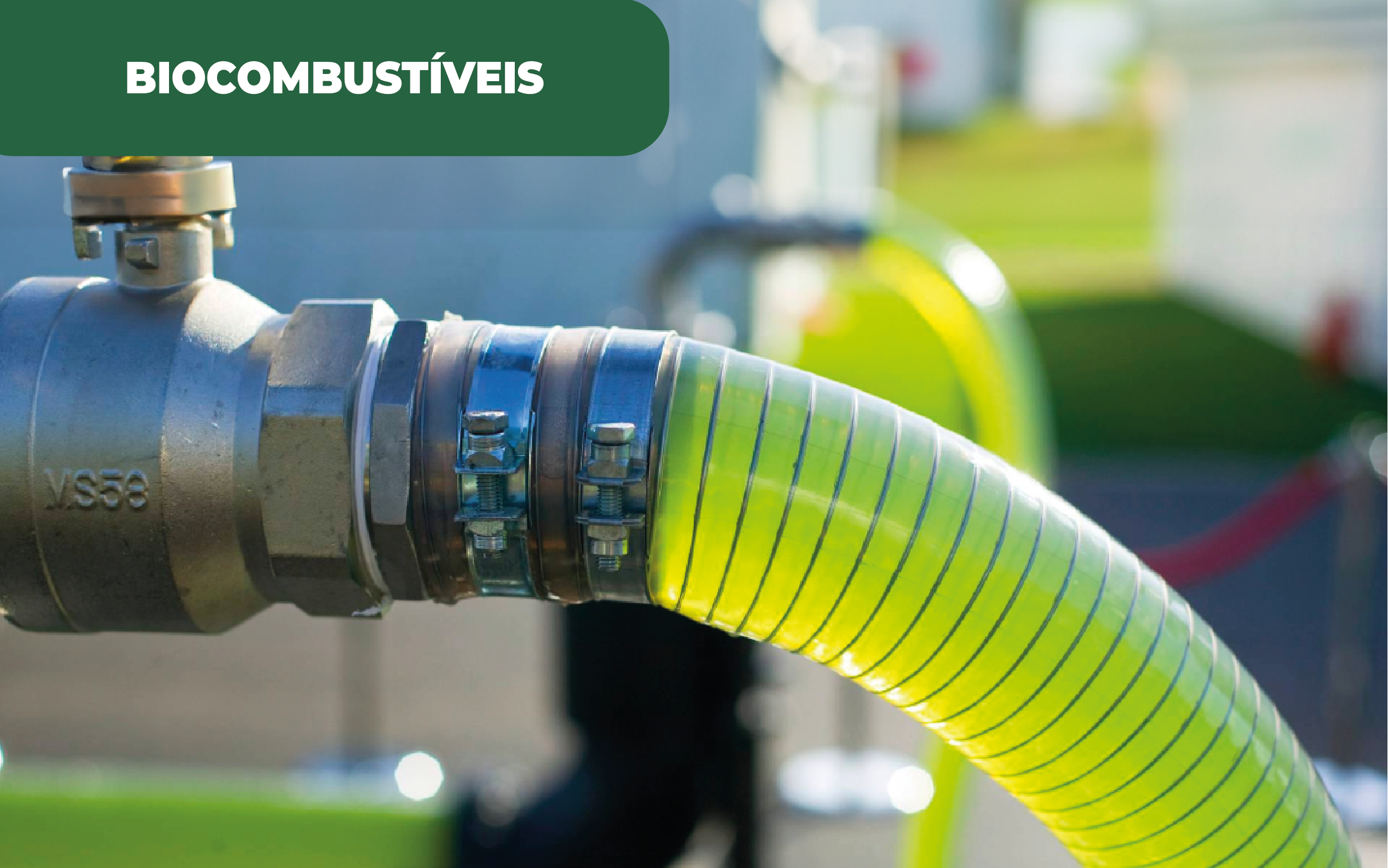Imagem colorida de mangueira de produção de biocombustível. Atualmente os OAU perfazem a produção de biocombustível em Portugal, pela utilização de resíduos.