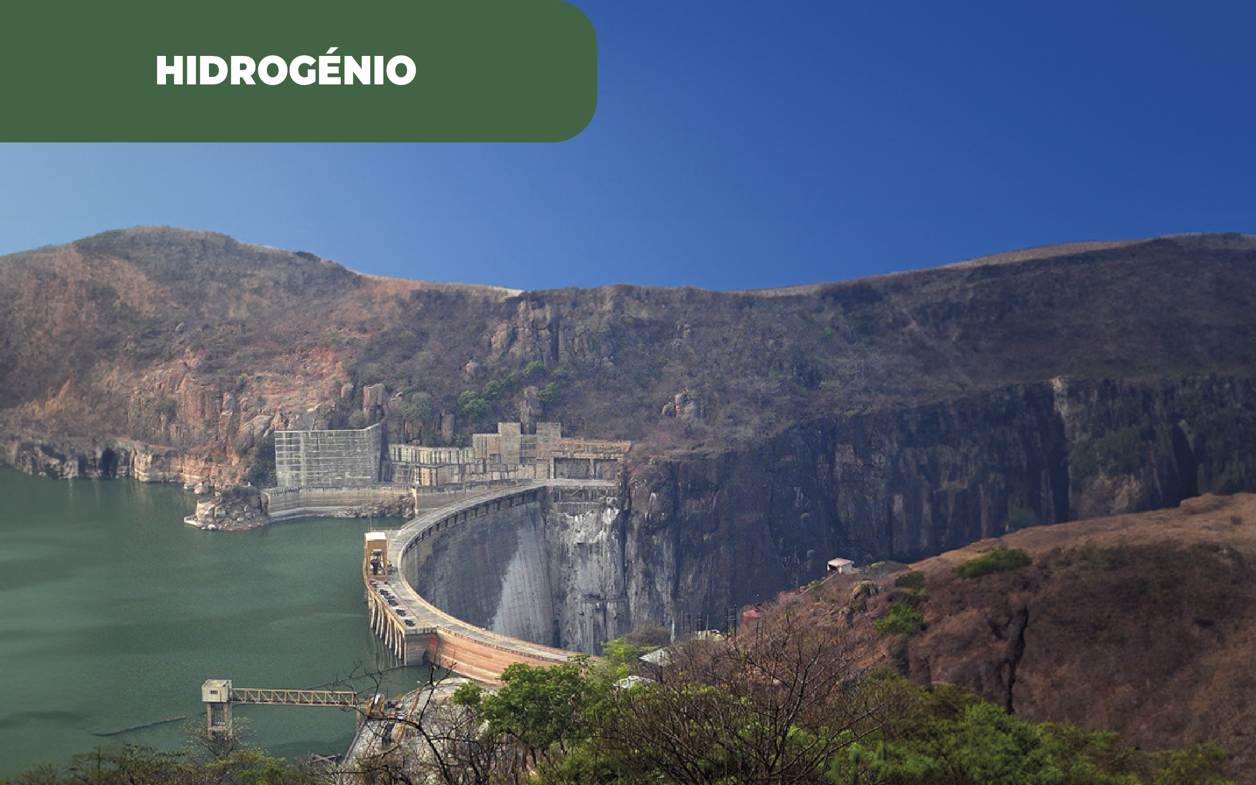 Fotografia colorida da barragem moçambicana de Cahora Bassa. Moçambique entra na produção de hidrogénio, querendo aproveitar os vários recursos do país, incluindo a energia elétrica.